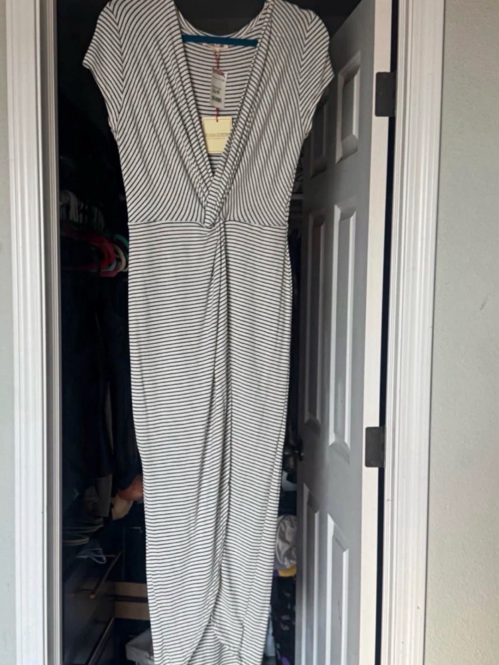 Rolla Coster Black & White Striped V-Neck Maxi Dress